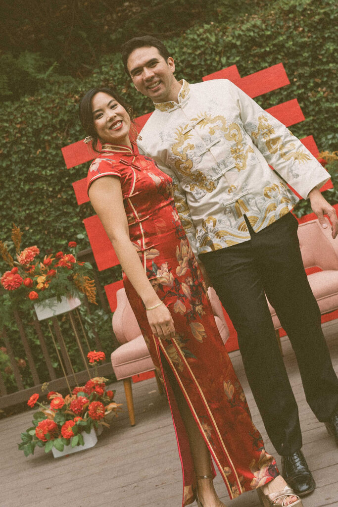 bride and groom film wedding photos | A Bright + Bold Traditional Chinese Wedding Celebration