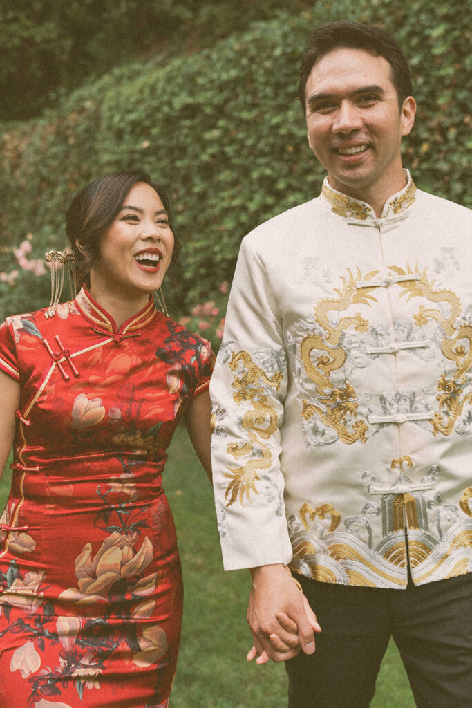 bride and groom film wedding photos | A Bright + Bold Traditional Chinese Wedding Celebration