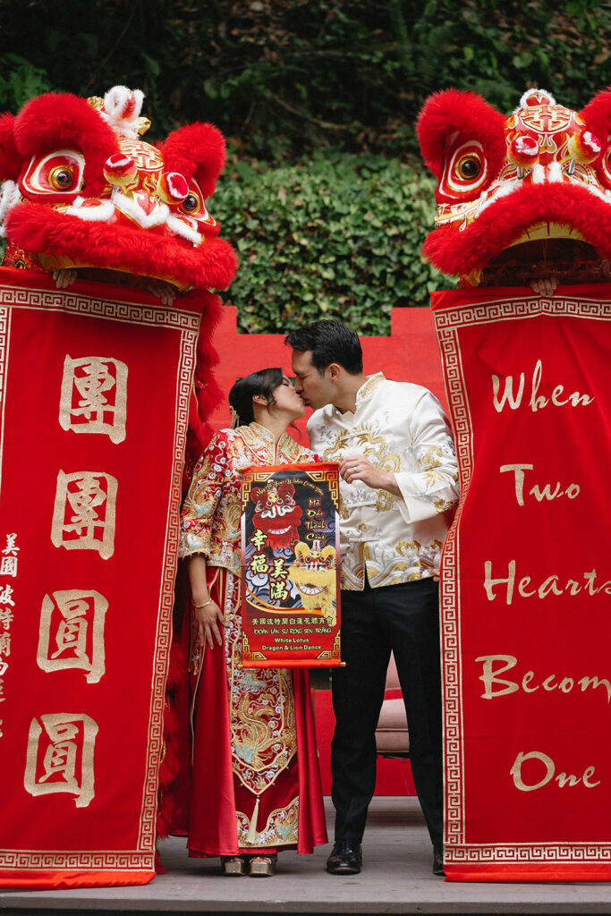 couple posing for their traditional chinese wedding day