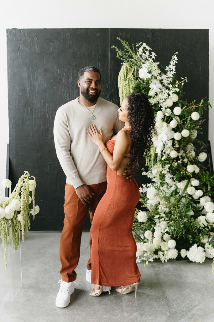 a portland oregon engagement session at a studio
