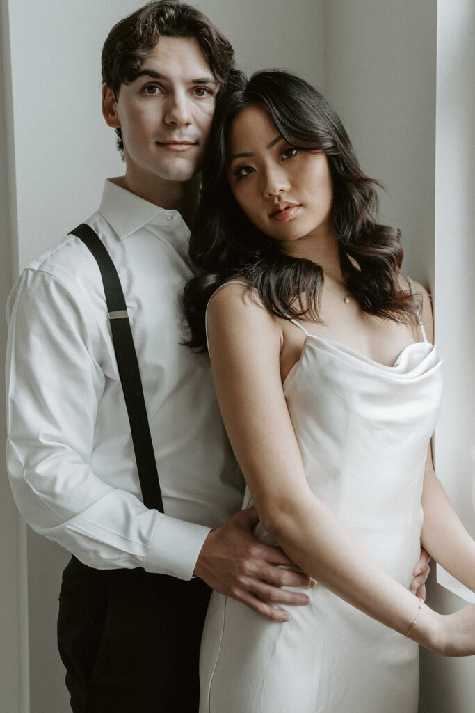 an intimate engagement photoshoot in a studio in portland oregon
