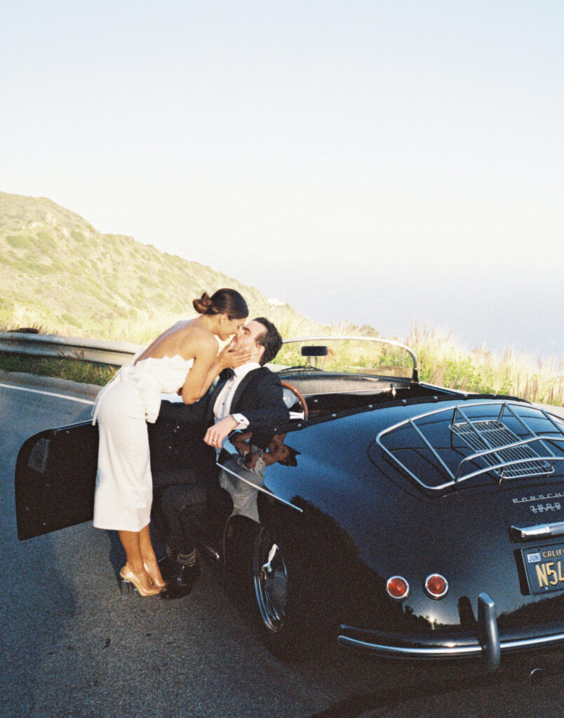 Couple posing in malibu for their engagement
