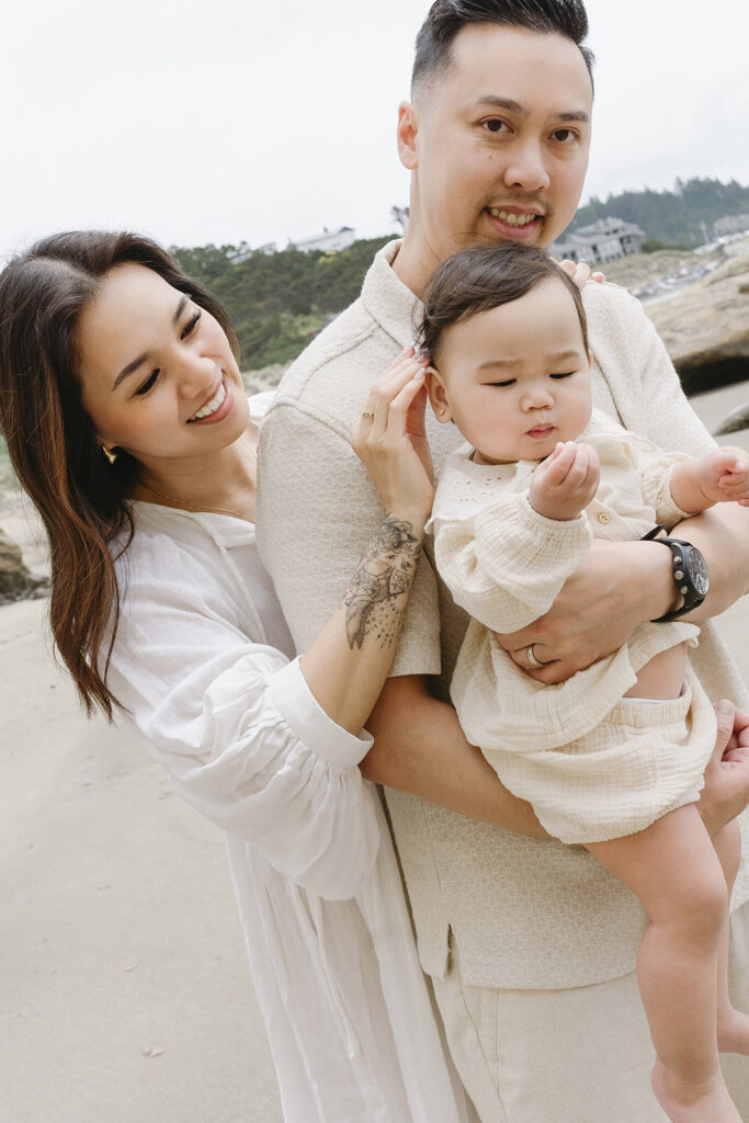 Family on the oregon coast for a family photoshoot
