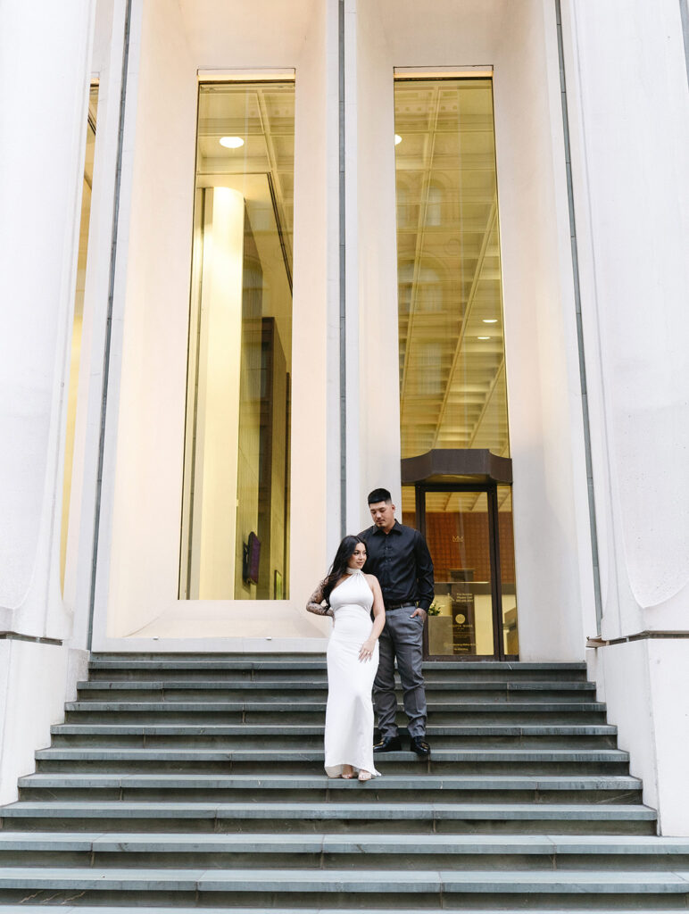 couple taking engagement photos in portland
