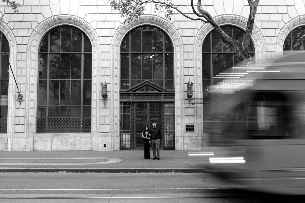 couple posing for engagement photos
