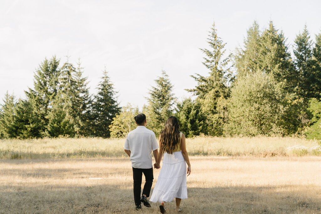 couple taking engagement photos in portland
