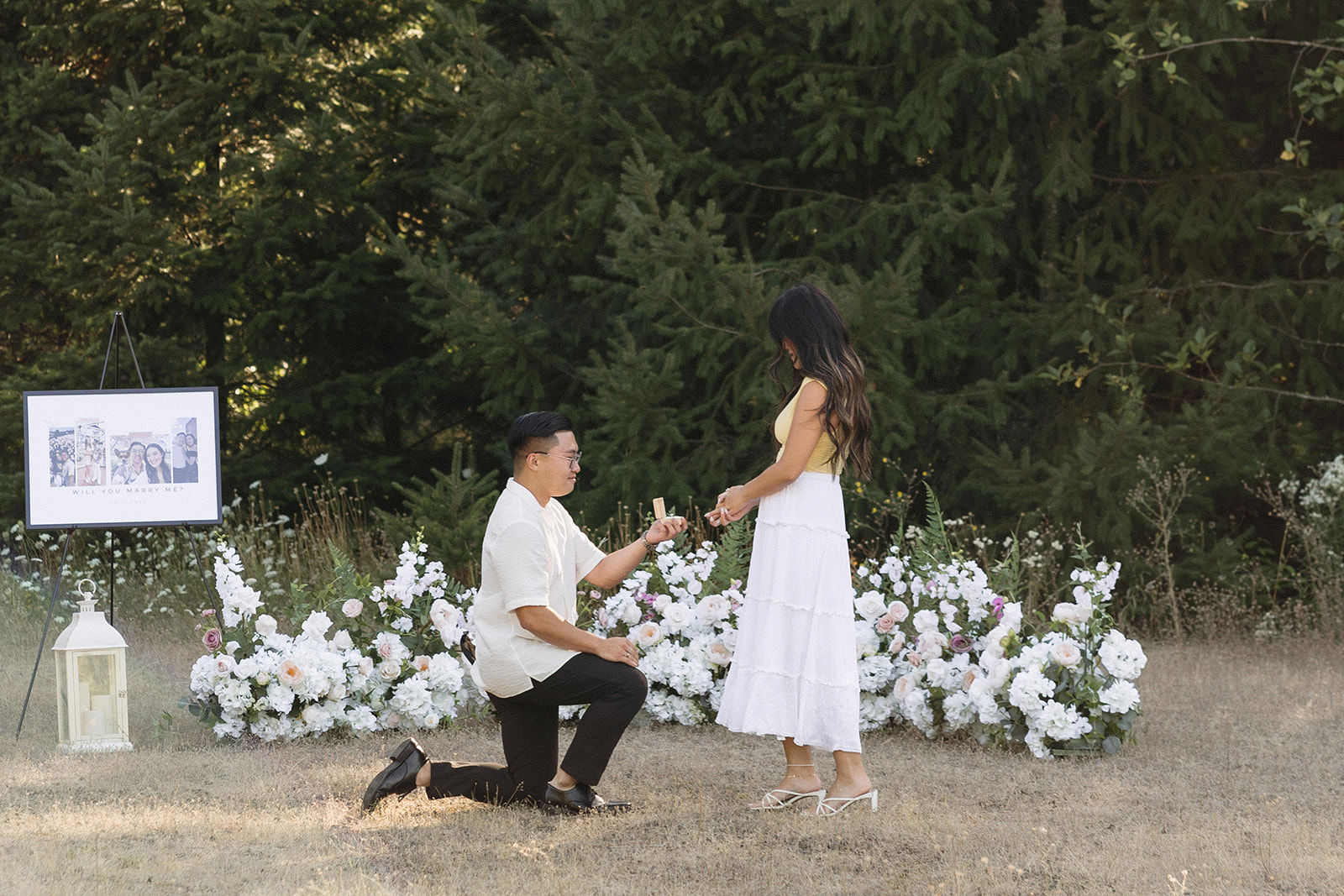 couple taking engagement photos in portland