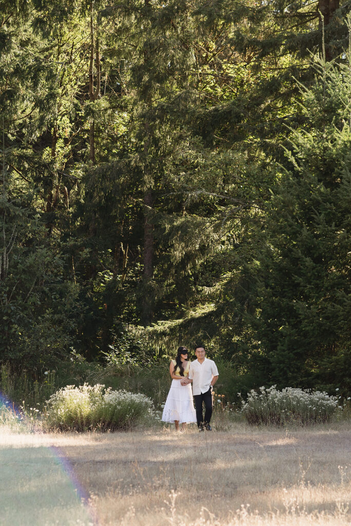 couple taking engagement photos in portland
