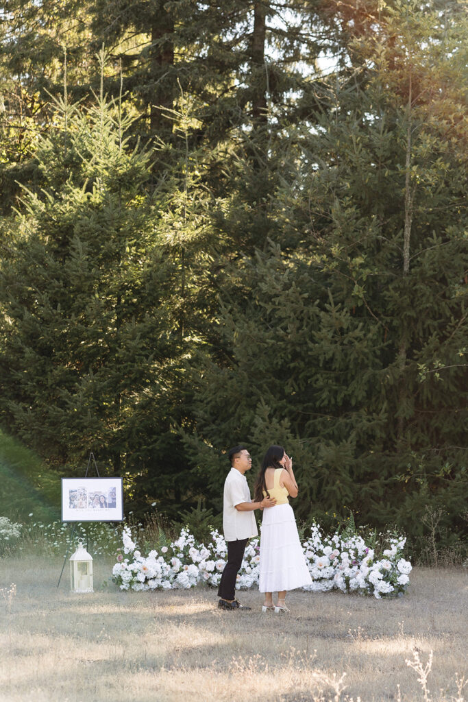 couple taking engagement photos in portland
