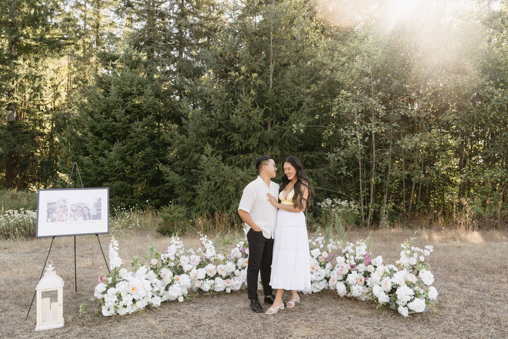 couple taking engagement photos in portland
