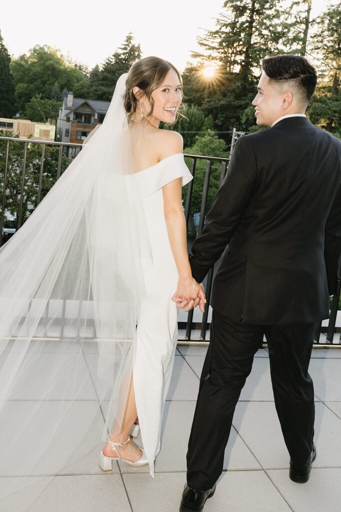 couple posing for wedding photos
