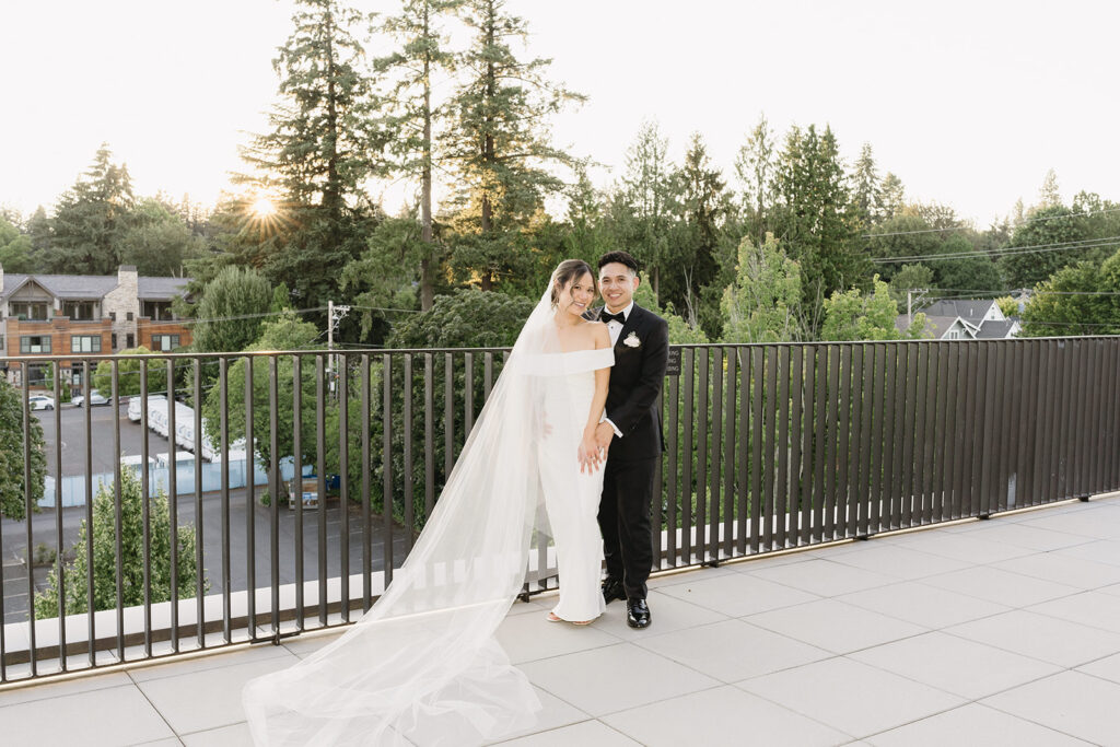 couple posing for wedding photos
