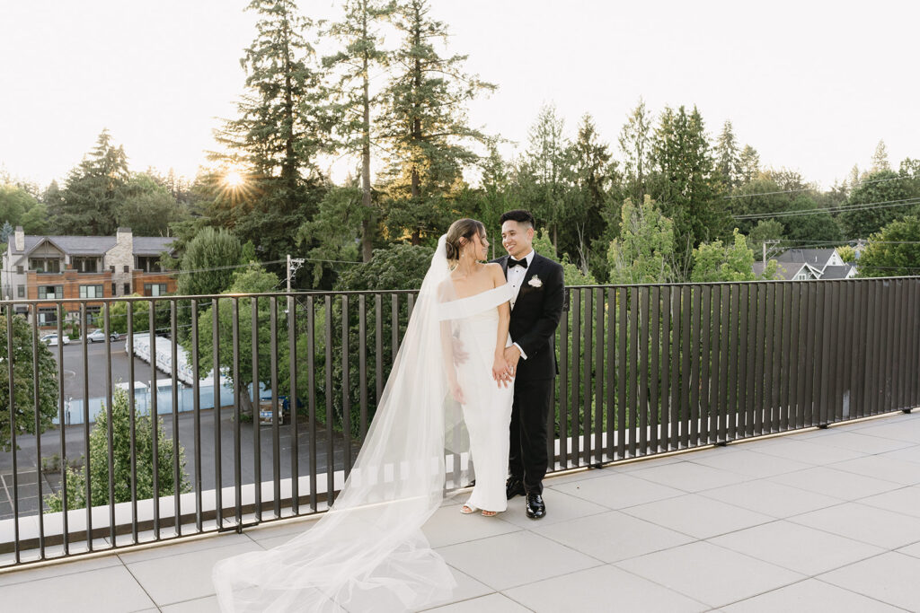 couple posing for wedding photos
