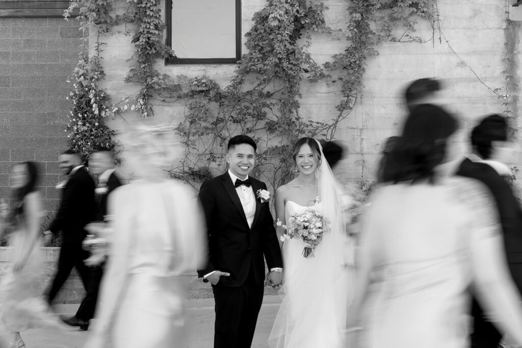 couple posing for wedding photos
