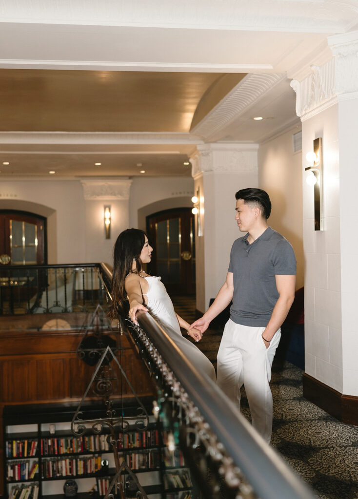 an engagement photoshoot at a hotel
