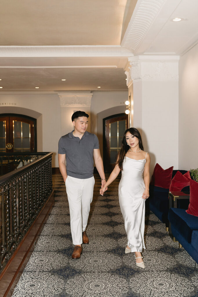 an engagement photoshoot at a hotel
