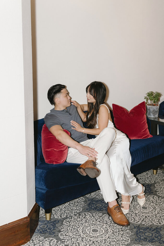 an engagement photoshoot at a hotel
