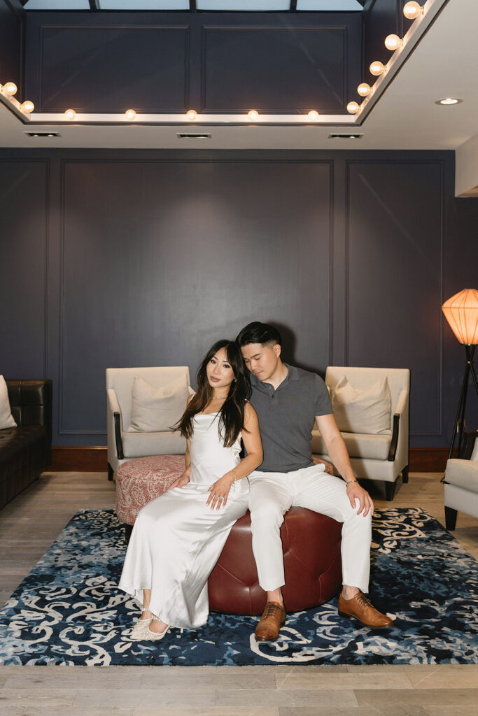 an engagement photoshoot at a hotel
