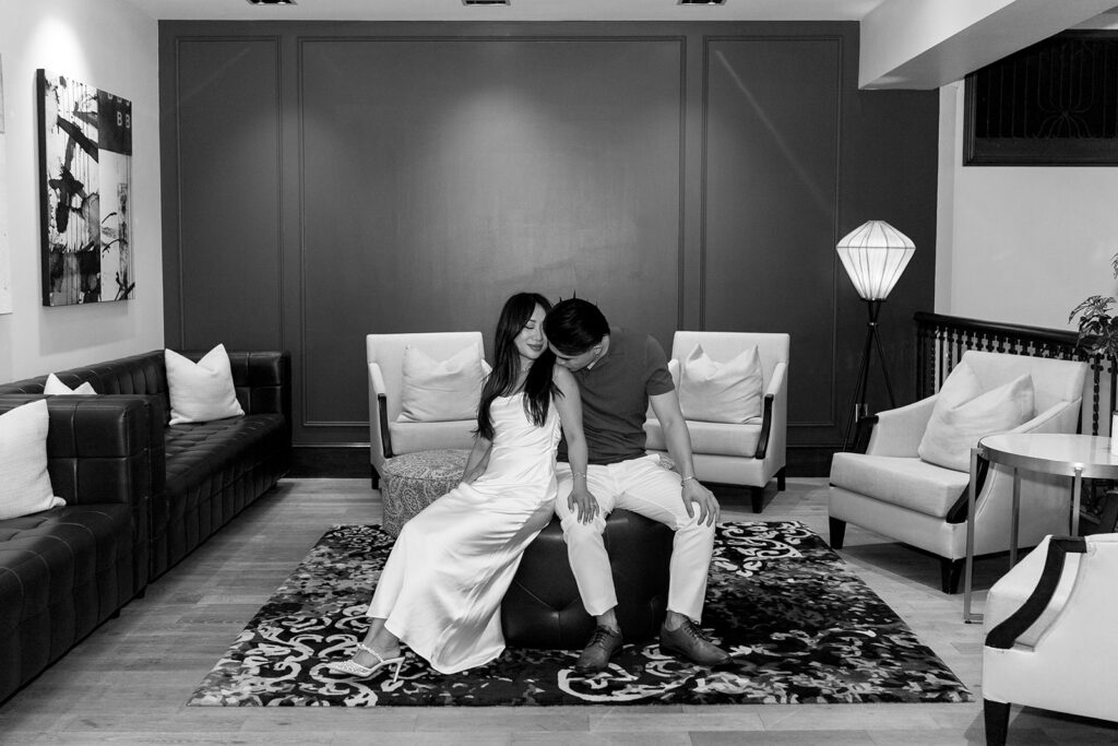 an engagement photoshoot at a hotel
