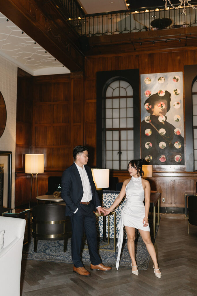 an engagement photoshoot at a hotel
