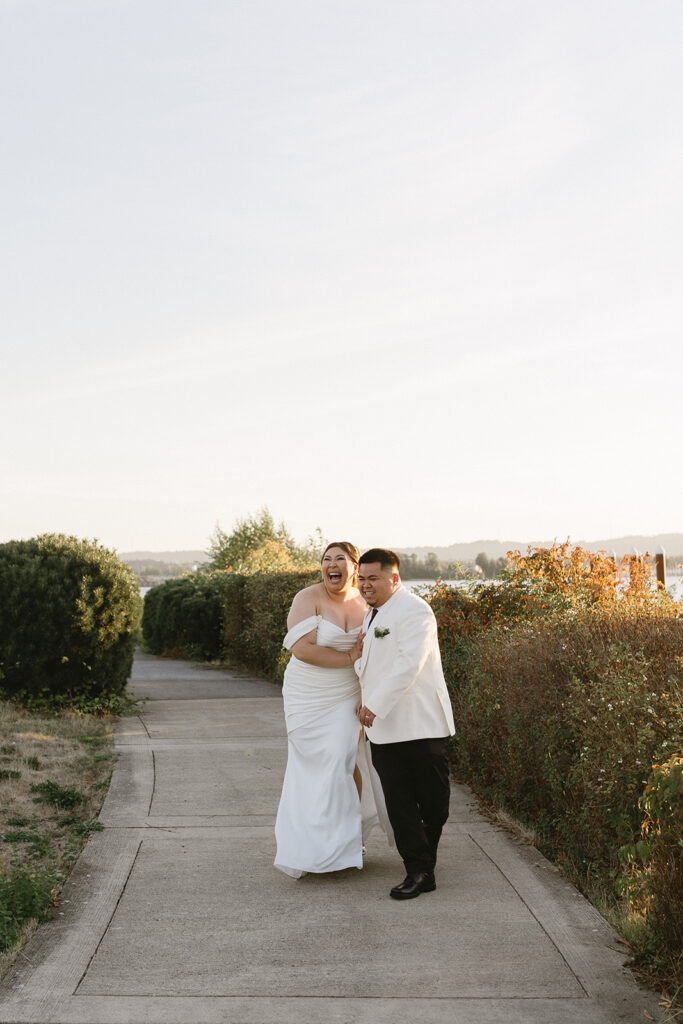 couple taking their elopement photos: An intimate downtown vancouver micro wedding
