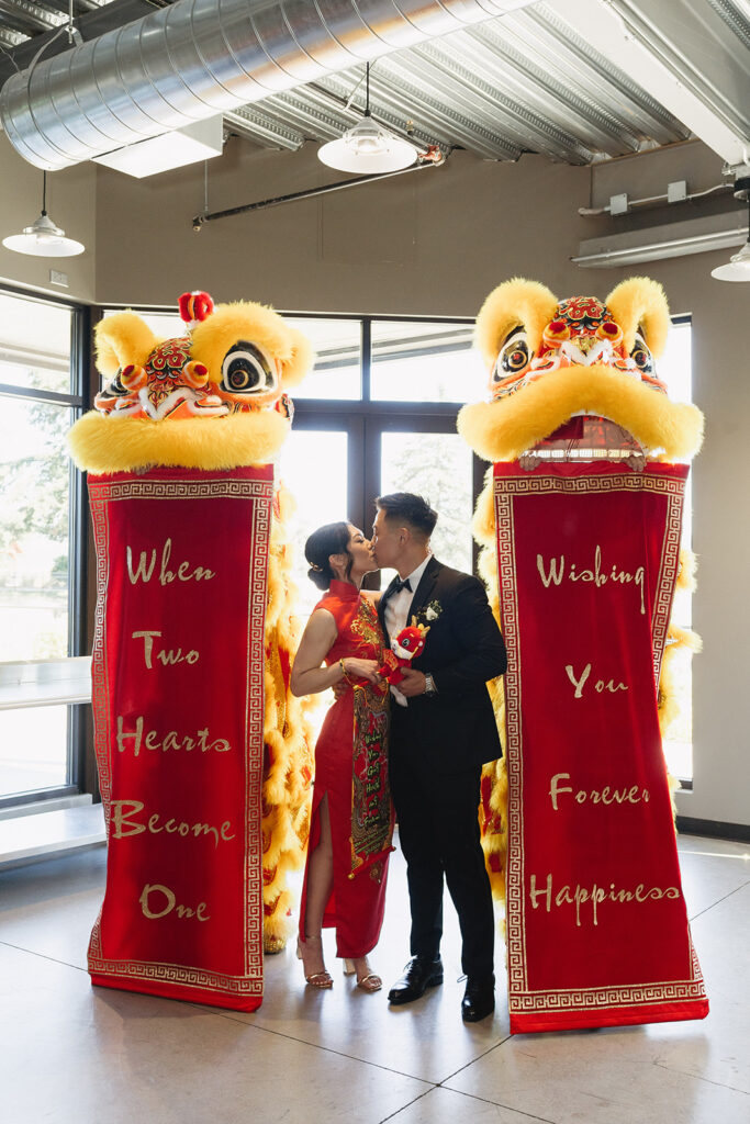 couple posing for their wedding photos 
