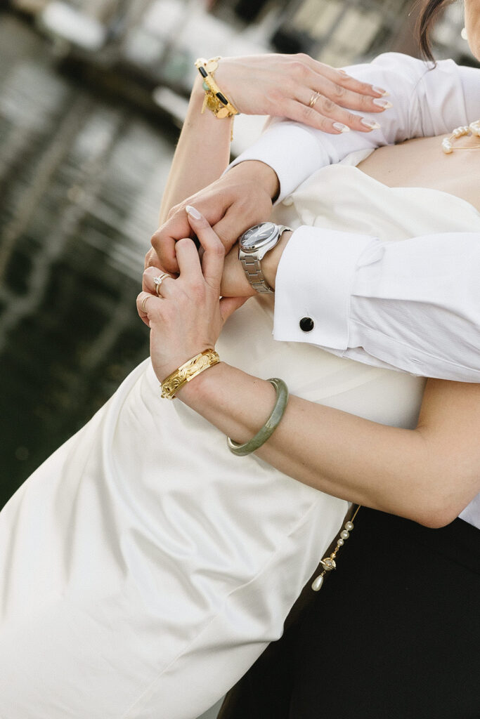 couple posing for their wedding photos 
