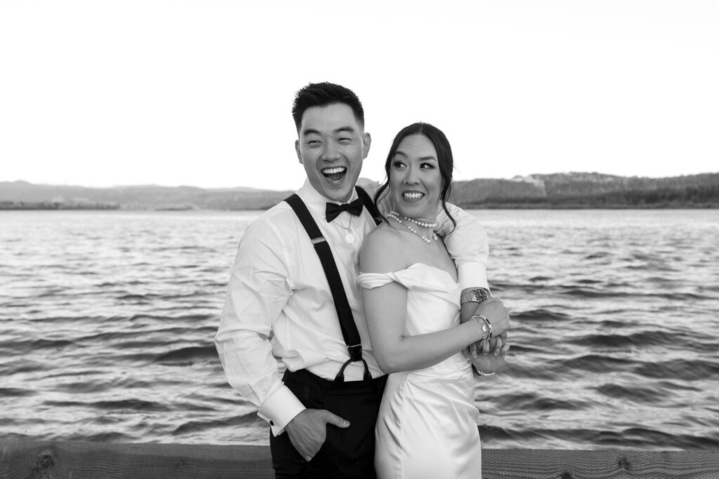 couple posing for their wedding photos 
