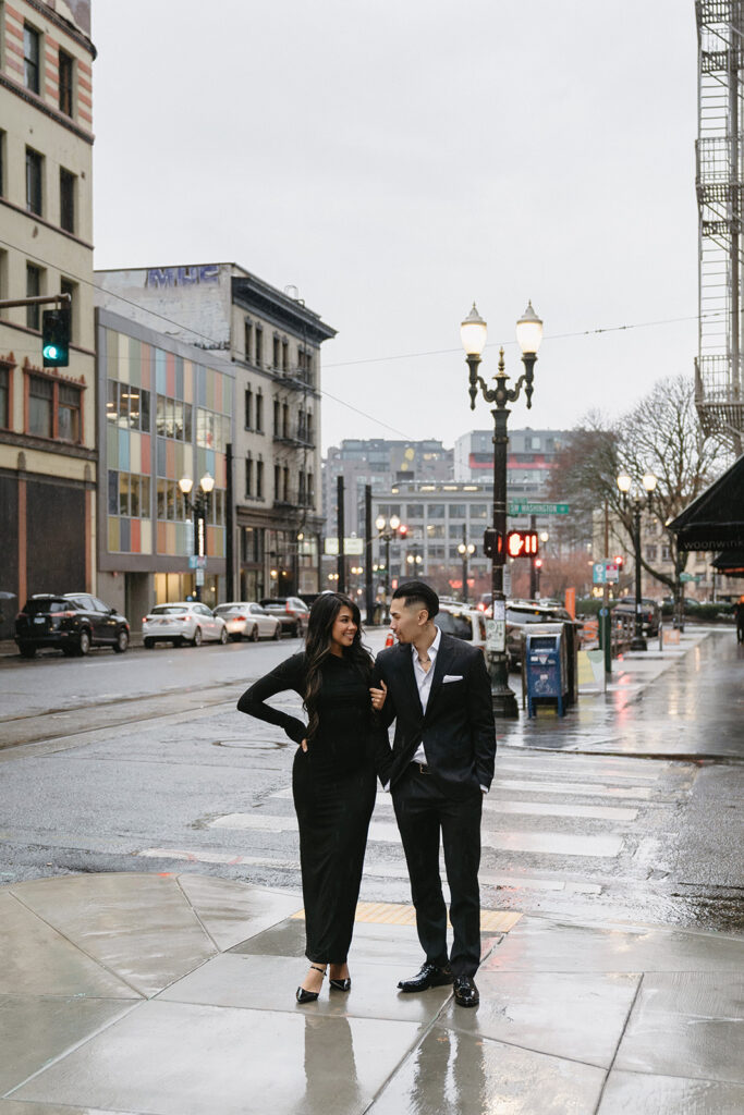 couple taking engagement photos
