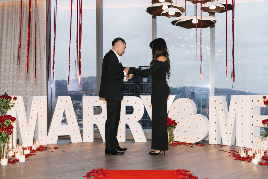 couple taking engagement photos
