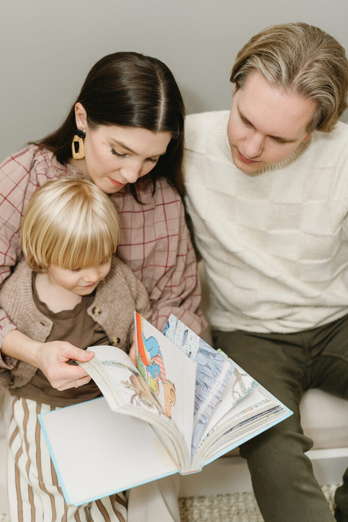 A sweet family of three captured in their cozy Portland home.
