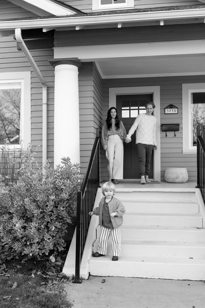 A sweet family of three captured in their cozy Portland home.
