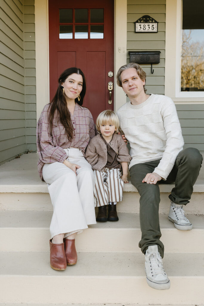 A sweet family of three captured in their cozy Portland home.
