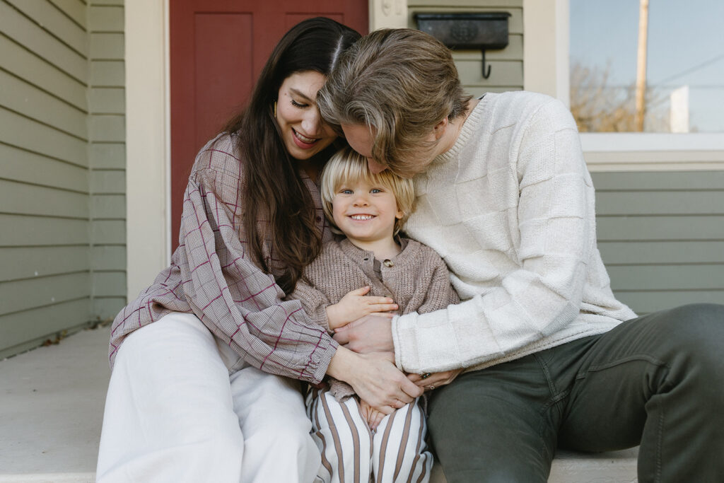 A sweet family of three captured in their cozy Portland home.
