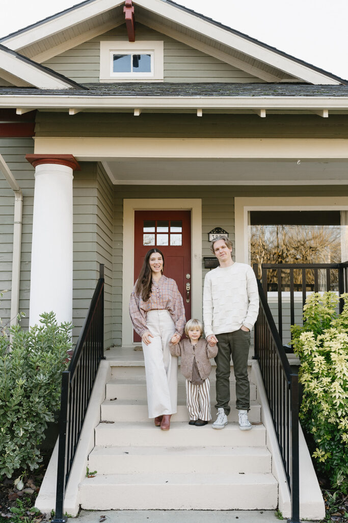 A sweet family of three captured in their cozy Portland home.
