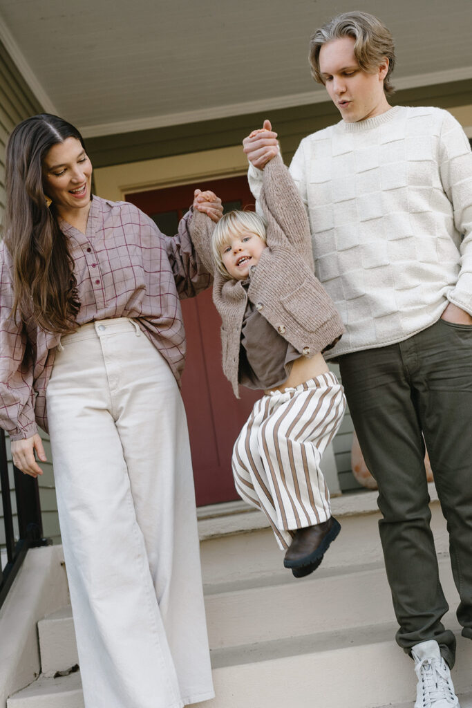 A sweet family of three captured in their cozy Portland home.
