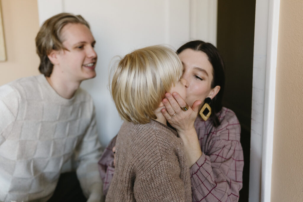 A sweet family of three captured in their cozy Portland home.
