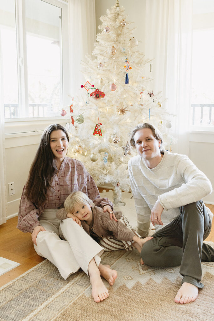 A sweet family of three captured in their cozy Portland home.
