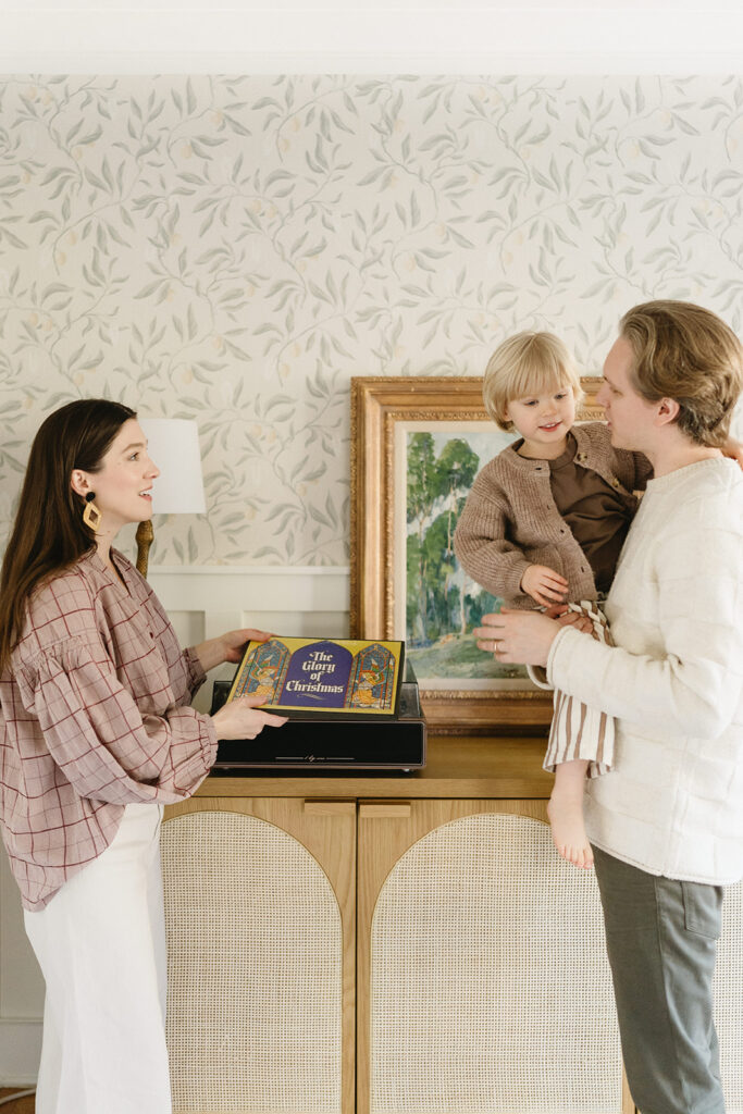 A sweet family of three captured in their cozy Portland home.
