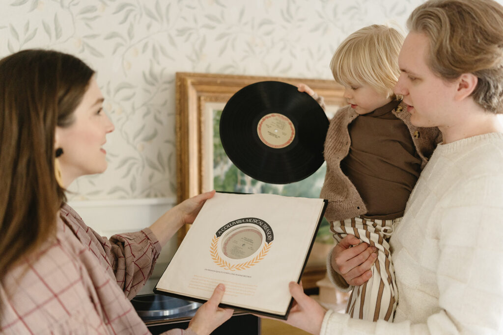 A sweet family of three captured in their cozy Portland home.
