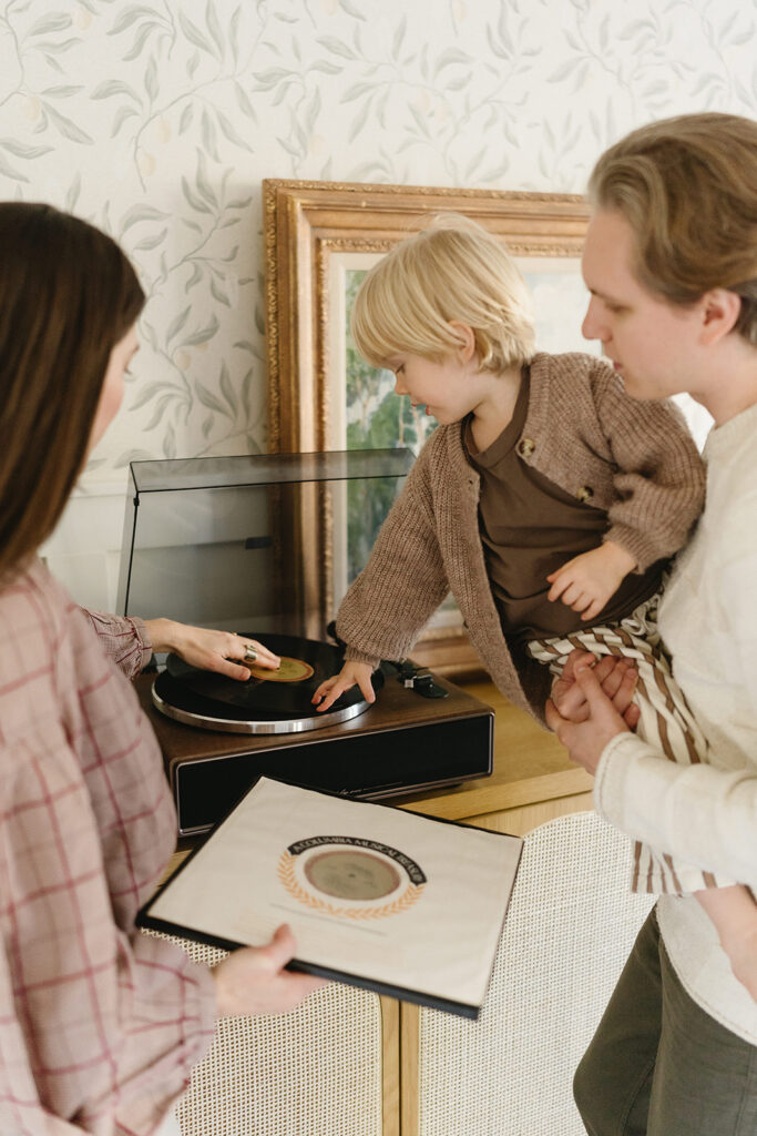 A sweet family of three captured in their cozy Portland home.
