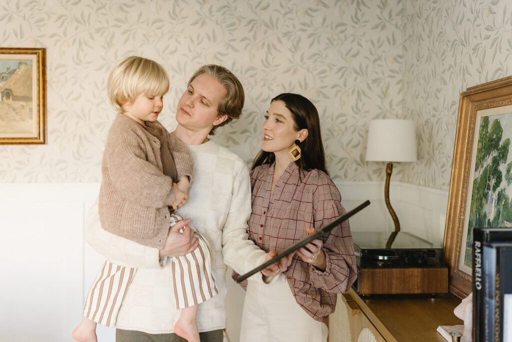 A sweet family of three captured in their cozy Portland home.
