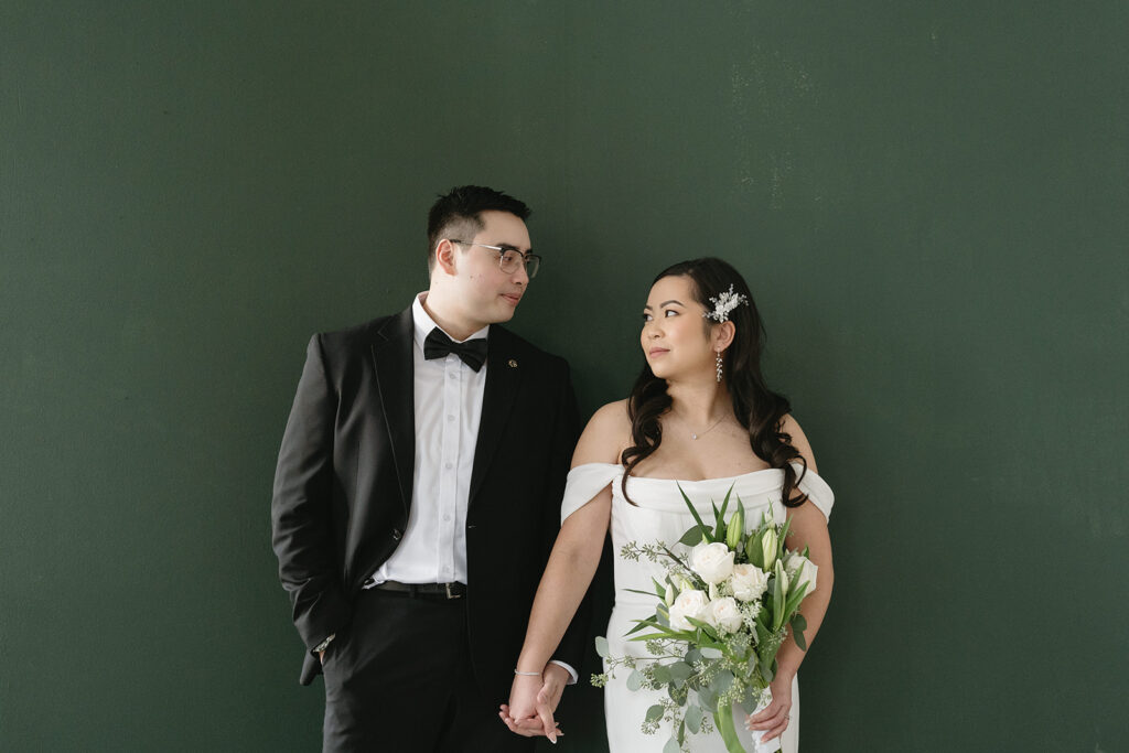 A couple sharing sweet moments during their pre-wedding photo session in a Washington studio.
