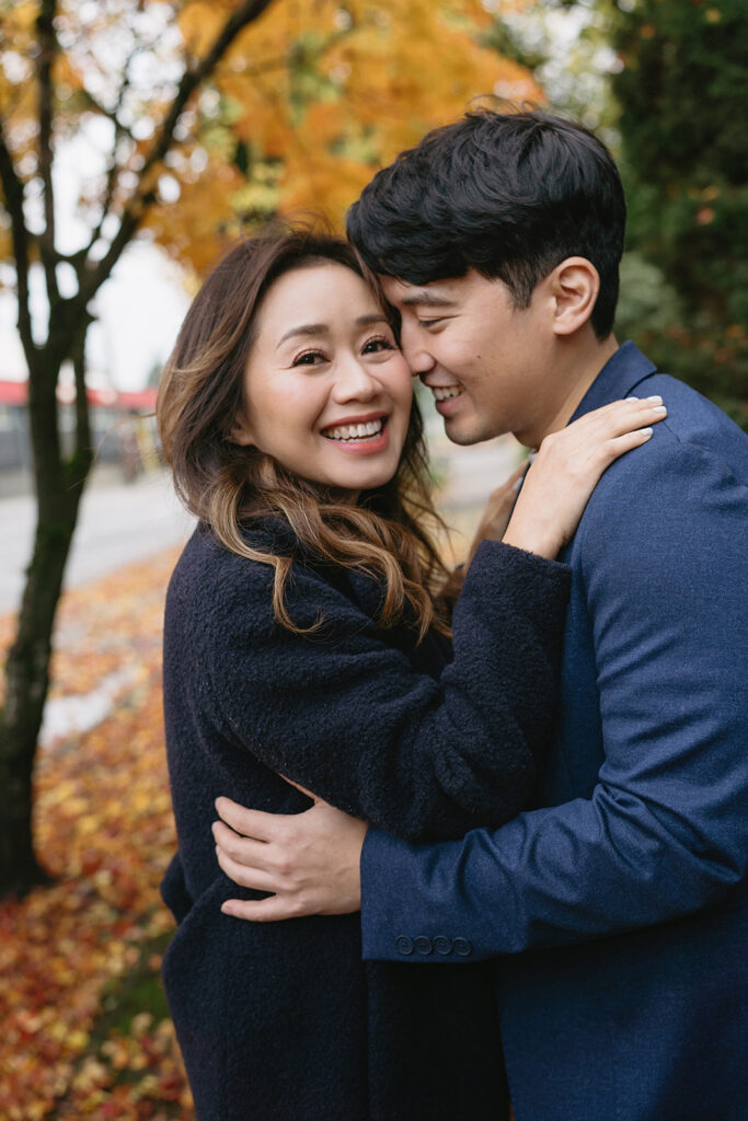 a couple posing for their romantic engagement photos
