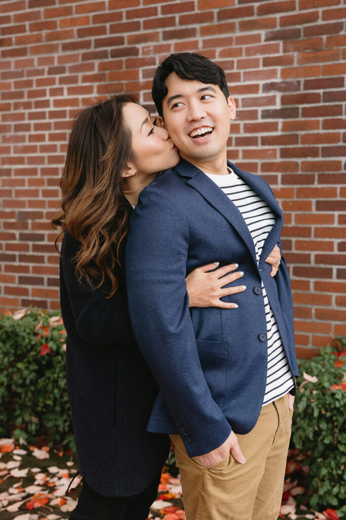 a couple posing for their romantic engagement photos
