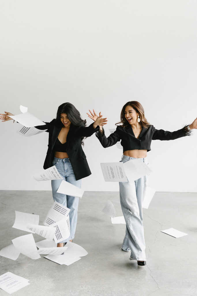 Modern family portrait with editorial styling and minimal backdrop
