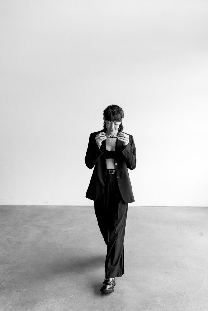 Entrepreneur posing for branding photos at Cream Creative Studio
