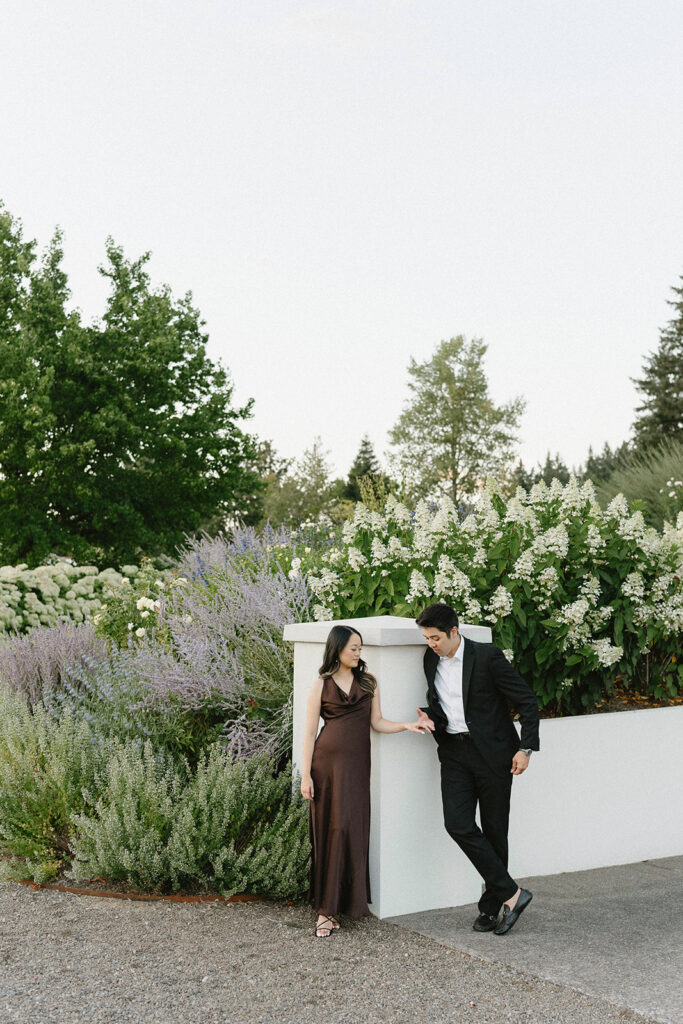 Timeless engagement portraits taken at Monet Vineyard near Portland
