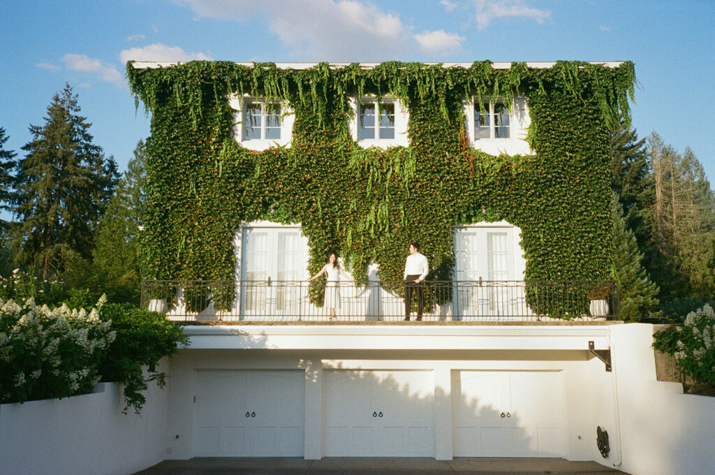 Timeless engagement portraits taken at Monet Vineyard near Portland
