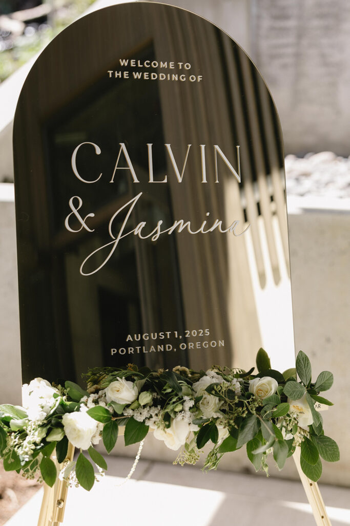 Elegant outdoor wedding ceremony setup with vineyard views in Portland, Oregon.
